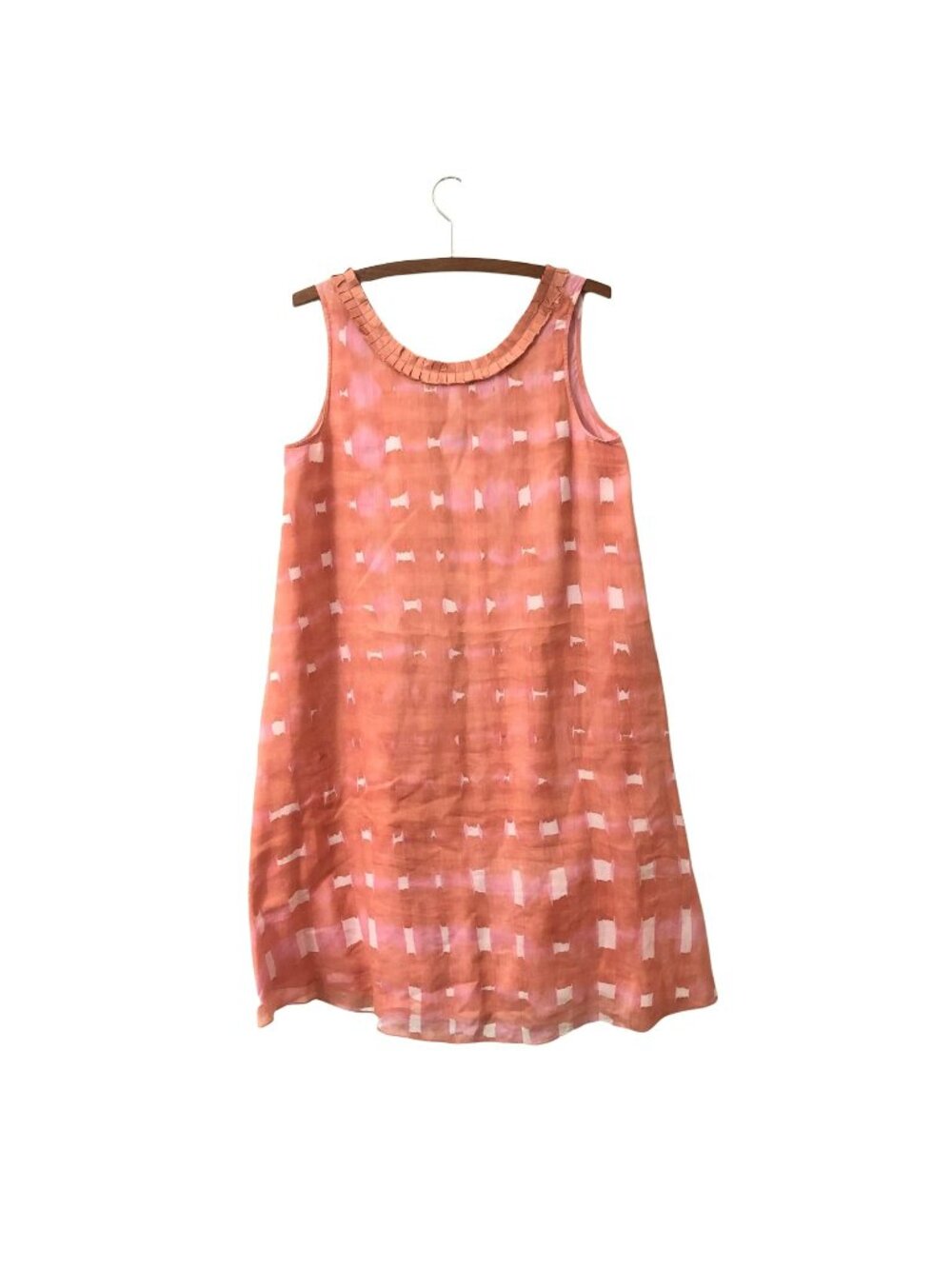 Abraham and Thakore Pink Tribal Watercolor Print Silk Cotton Sleeveless Dress XL